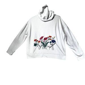 Floral Embroidered White Sweatshirt Hoodie Design on Back Sleeves Almost Famous